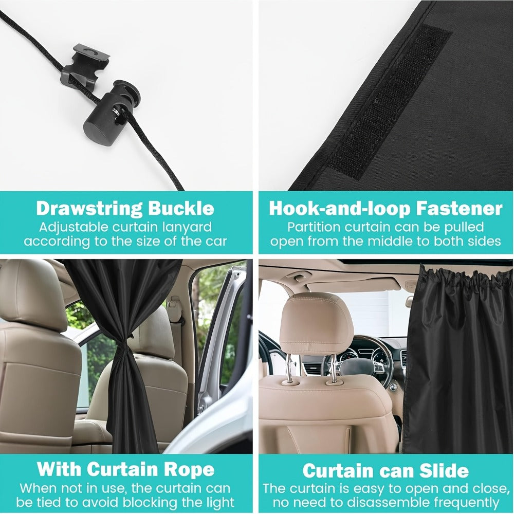Car Privacy Curtain Set 3-Piece 99% Blackout | Extra-Large Rear Seat Divider & Side Window Curtains, Double-Layer Fabric, Fits Sedan SUV Pickup, Camping Sleep Sun Shield