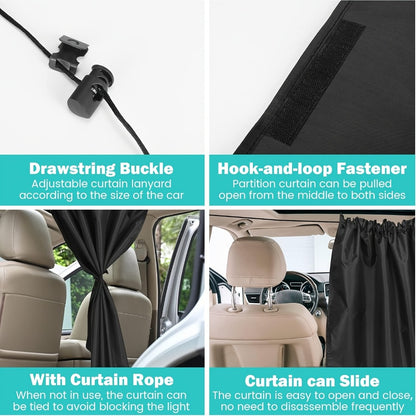 Car Privacy Curtain Set 3-Piece 99% Blackout | Extra-Large Rear Seat Divider & Side Window Curtains, Double-Layer Fabric, Fits Sedan SUV Pickup, Camping Sleep Sun Shield