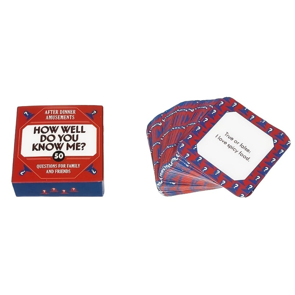 How Well Do You Know Me Card Game – 50 Questions Conversation Starter for Family & Friends, Portable After Dinner Party Game for Camping, Holidays & Game Night