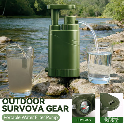 Portable Water Filter Pump for Camping & Hiking - 0.01 Micron 4-Stage Filtration, Replaceable Carbon Filter, ABS Material, Survival Water Purifier for Backpacking, Emergency & Outdoor Adventures