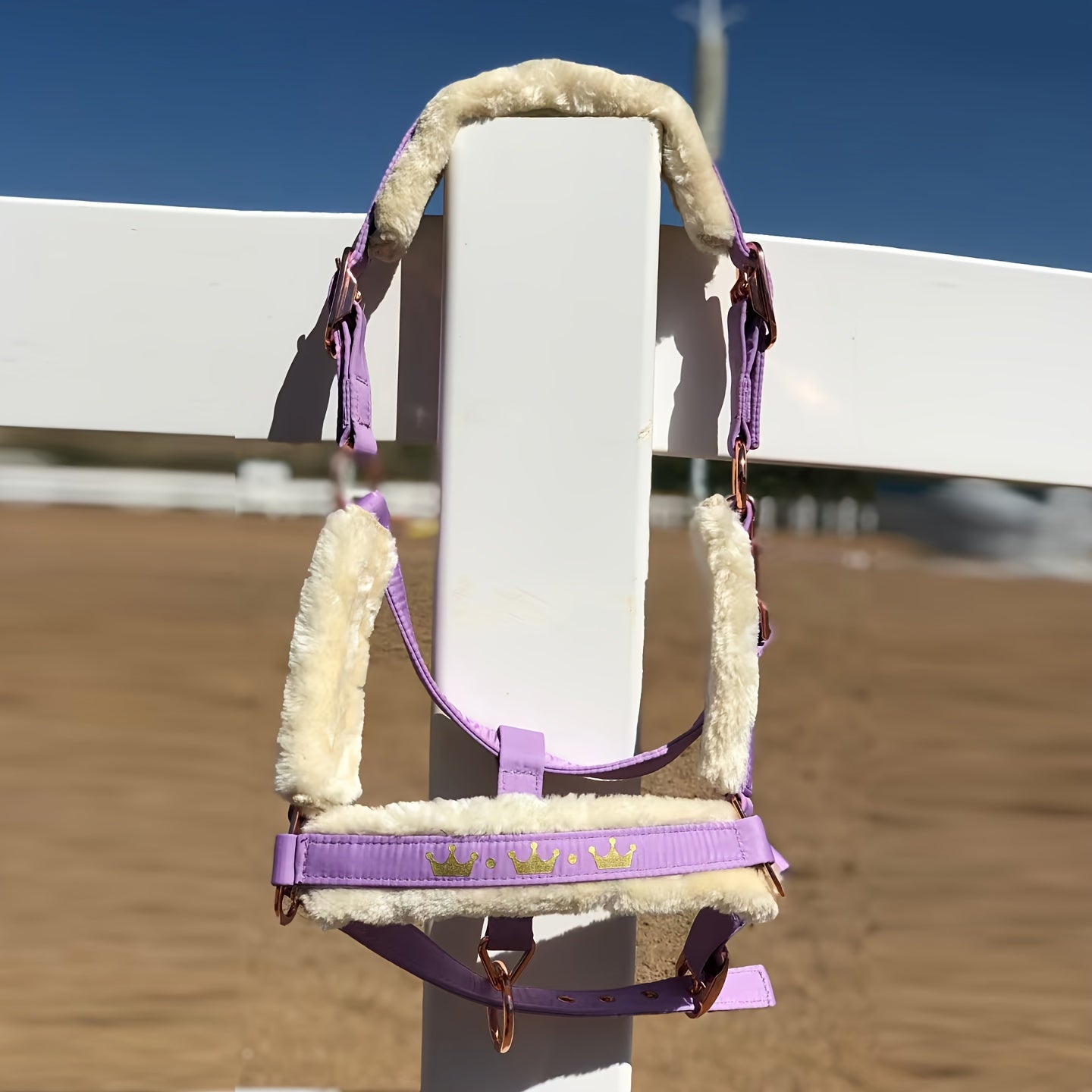 Horse Halter with Detachable Faux Fur Band & Glossy Buckle – Adjustable Head Collar for Horses, Available in 15 Colors & 3 Sizes FULL COB PONY