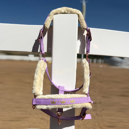 Horse Halter with Detachable Faux Fur Band & Glossy Buckle – Adjustable Head Collar for Horses, Available in 15 Colors & 3 Sizes FULL COB PONY