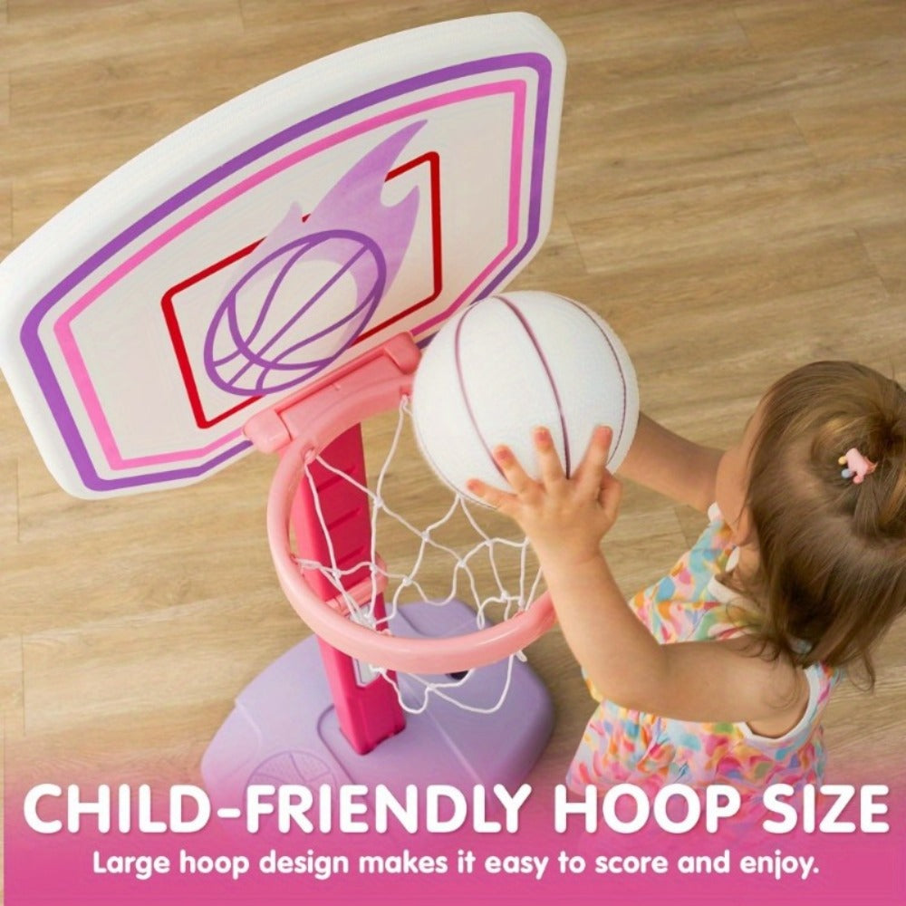 Toddler Basketball Hoop Adjustable Height 2.5-3.5ft Kids Basketball Goal with 4 Balls Air Pump Indoor Outdoor Sports Toy for Boys Girls Ages 1-6 Birthday Christmas Easter Gift Pink Purple