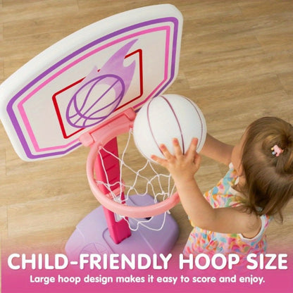 Toddler Basketball Hoop Adjustable Height 2.5-3.5ft Kids Basketball Goal with 4 Balls Air Pump Indoor Outdoor Sports Toy for Boys Girls Ages 1-6 Birthday Christmas Easter Gift Pink Purple