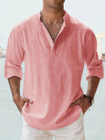 Men's Stand Collar T-Shirt - Long Sleeve Loose Fit 132133