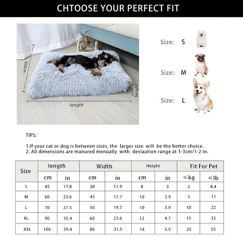 Oversized Plush-Lined Dog Bed & Cat Pad – Thick Warm Washable Polyester Pet Bedding for All Breeds | S, M, L, XL
