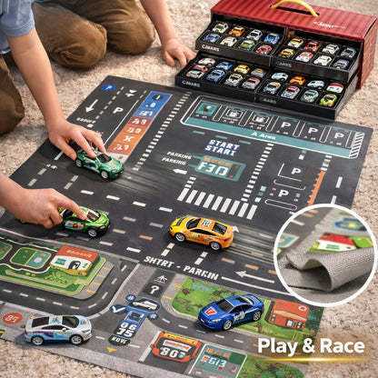 48-Piece Parking Lot Playset for Kids – 4-Level Car Garage with Friction Powered Mini Cars, Ramp & Track, Toddler Boys Vehicle Toy Birthday Gift Ages 3 4 5 6