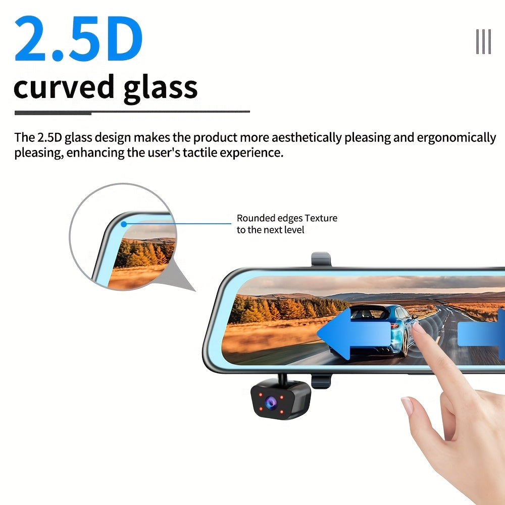 11.66" Rearview Mirror Dash Camera for Vehicles Featuring a Touch Screen, Wifi, GPS, And Multi-Functionality. It Includes a 360° Camera, 4K+1080P Recording for Front, Back, Left, And Right Views, a Night Vision G-Sensor, Loop Recording