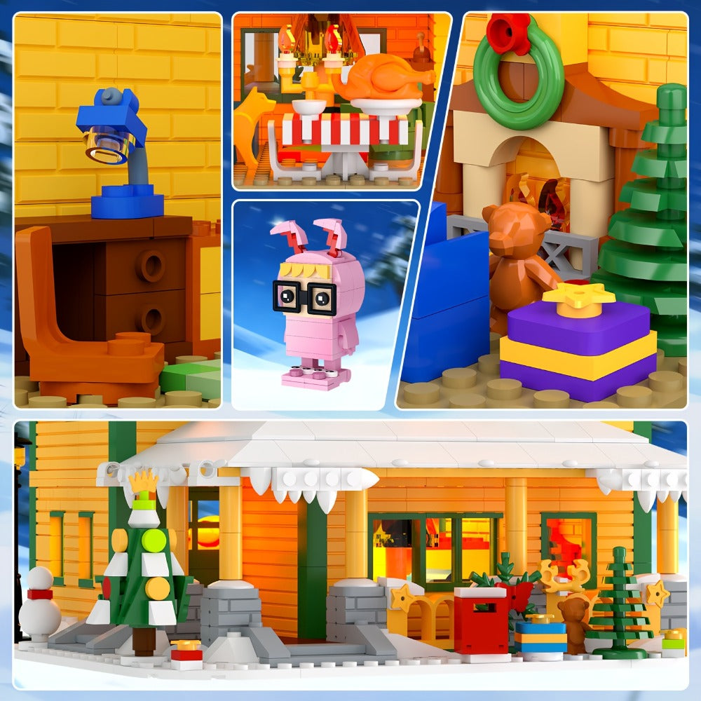 Christmas Story Building Blocks Set 1146 Pcs – LED Lit Classic Movie Style Christmas House Model Character Figures Holiday Display Decoration Family Gift Adults Kids