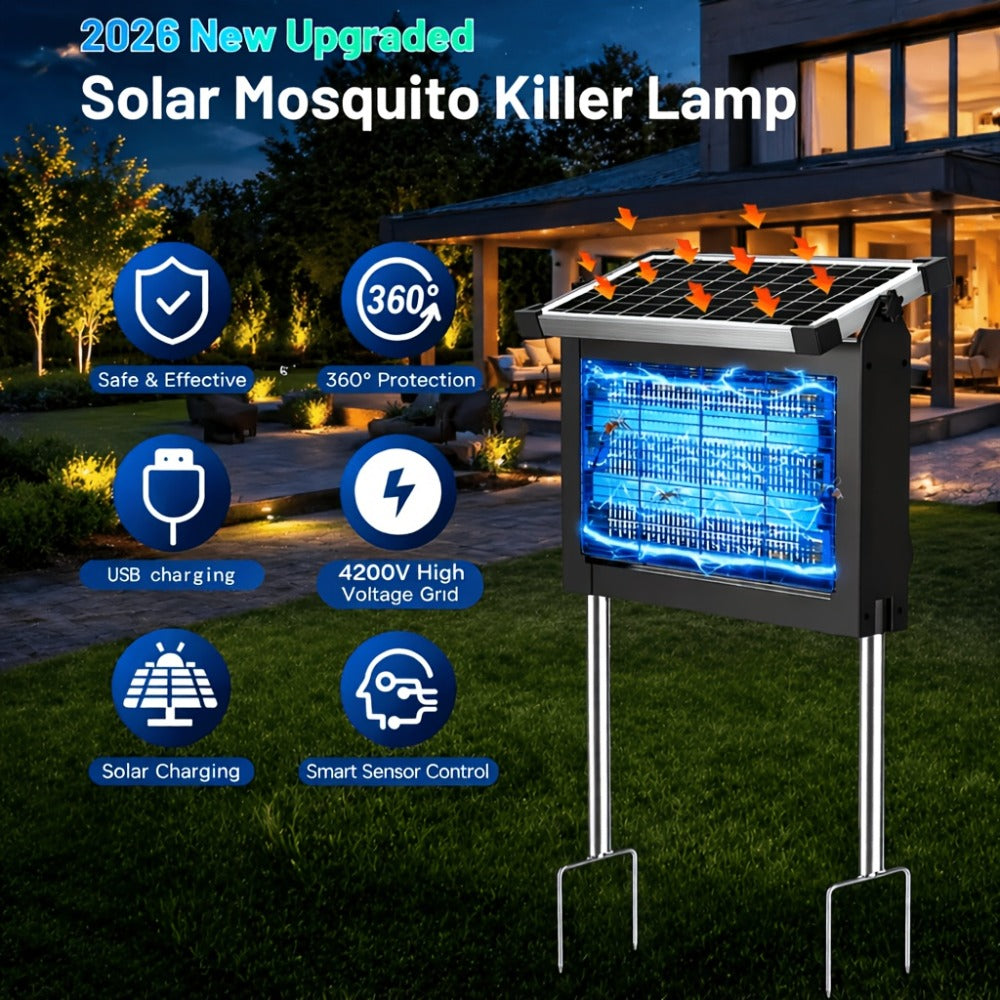 Solar Bug Zapper Outdoor 4200V – Solar Powered Mosquito Killer with Auto/Manual Dual Mode, 2100 Sq.Ft Coverage, 12H Runtime, 3-Way Charging, 10FT Cord, Safe for Family & Pets, for Patio, Garden & Camping
