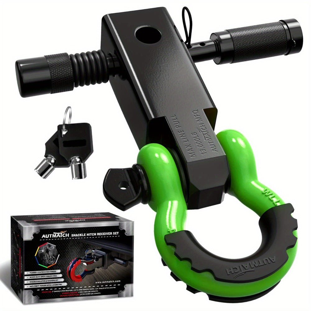 Shackle Hitch Receiver Kit 2 Inch – 45,000 lbs Break Strength, Drop-Forged Steel, Lock Pin & D-Ring, Fits Truck RV ATV Boat, 8 Colors, Towing Recovery Set