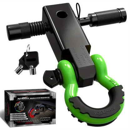 Shackle Hitch Receiver Kit 2 Inch – 45,000 lbs Break Strength, Drop-Forged Steel, Lock Pin & D-Ring, Fits Truck RV ATV Boat, 8 Colors, Towing Recovery Set