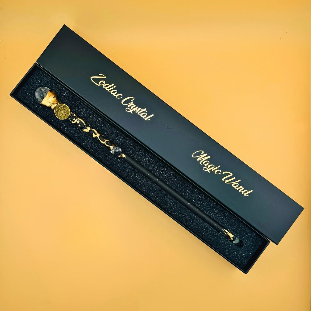 Zodiac Crystal Magic Wand with Gift Box – Handmade Astrology Wand All 12 Signs Aries Taurus Gemini Cancer Leo Virgo Libra Scorpio Sagittarius Capricorn Aquarius Pisces Cosplay Party Decor Birthday Gift