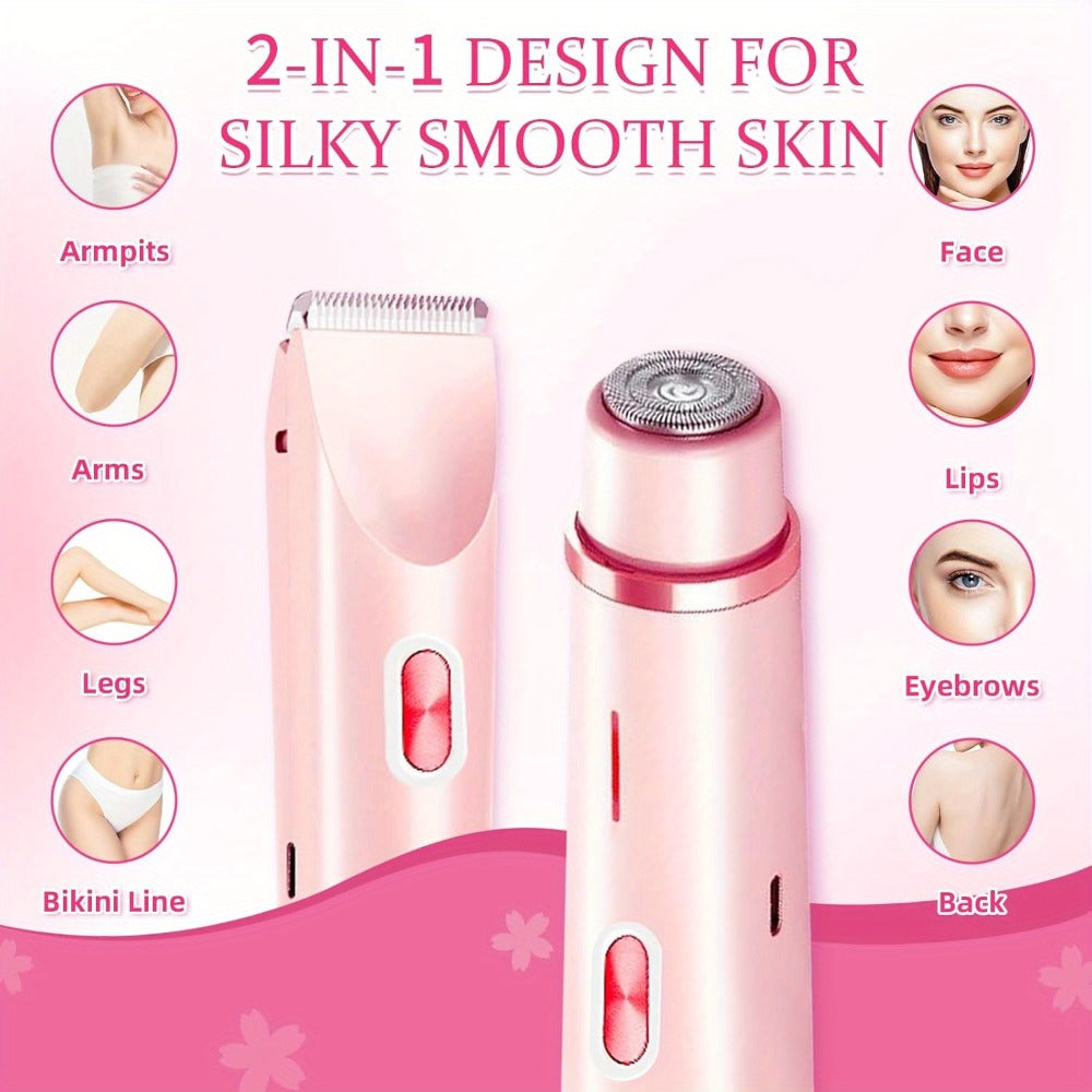 Bikini Trimmer for Women 2-in-1 Dual Head Electric Shaver - IP67 Waterproof Wet Dry Body Hair Remover for Bikini Area Underarms Legs Arms Face, USB Rechargeable Long Battery Life, Ergonomic Grip