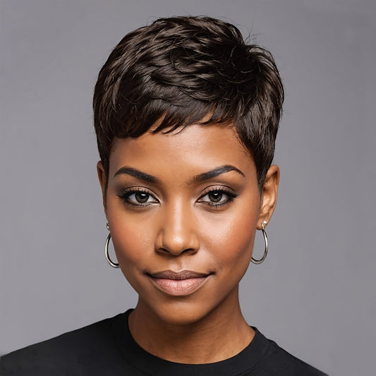 Short Pixie Cut Wig Body Wave Colored Synthetic 4 Inch 120% Density Rose Net Cap Heat Resistant Brown Red Burgundy Black for Women Halloween Party Music Festival Cosplay Daily Wear