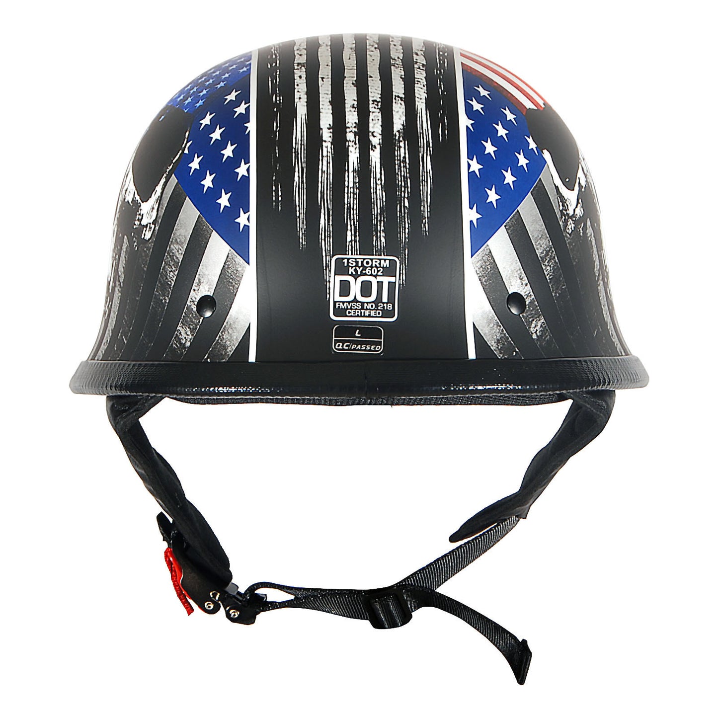 German Style Motorcycle Half Face Helmet – Novelty Skull & Carbon Fiber Design, UV Glossy Finish, Removable Washable Padding, Quick Release Buckle, Adult M/L/XL