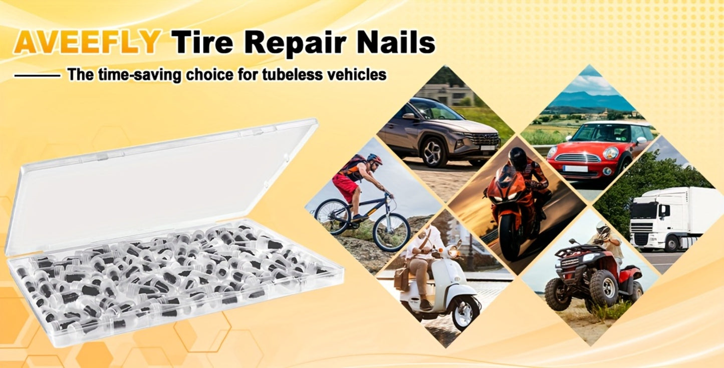 Tire Repair Nails Kit Rubber Screws – Self-Service Vacuum Tire Puncture Repair Set for Car Motorcycle ATV Truck Trailer, 120 / 200 / 300 Pcs, Screwdriver Included