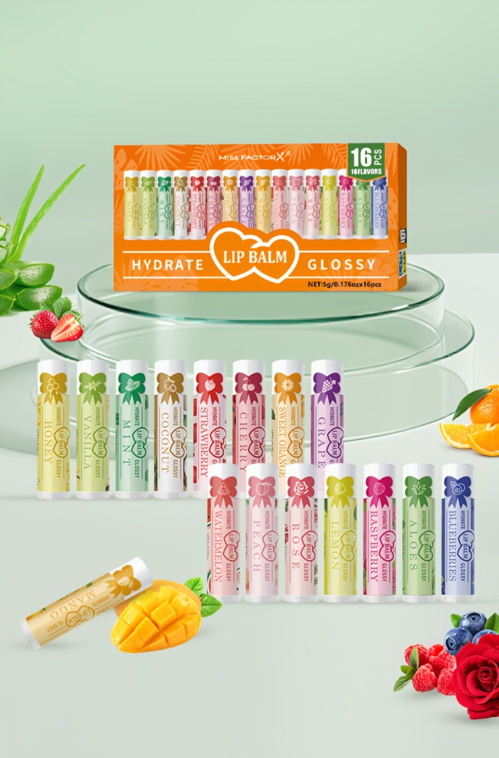 Flavored Lip Balm Set 16 Pack – Assorted Scented Moisturizing Lip Balms for Long-Lasting Hydration & Natural Shine | Bulk Lip Care Kit for Dry Lips | Gift Set for Women, Girls & Teens, All Skin Types