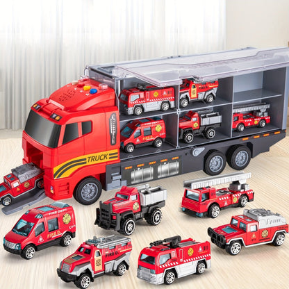 Fire Truck Toy Set for Kids Ages 3-6 – Die-Cast Metal Carrier Truck with Play Mat, Emergency Vehicle Collection, Birthday Christmas Gift for Boys Girls