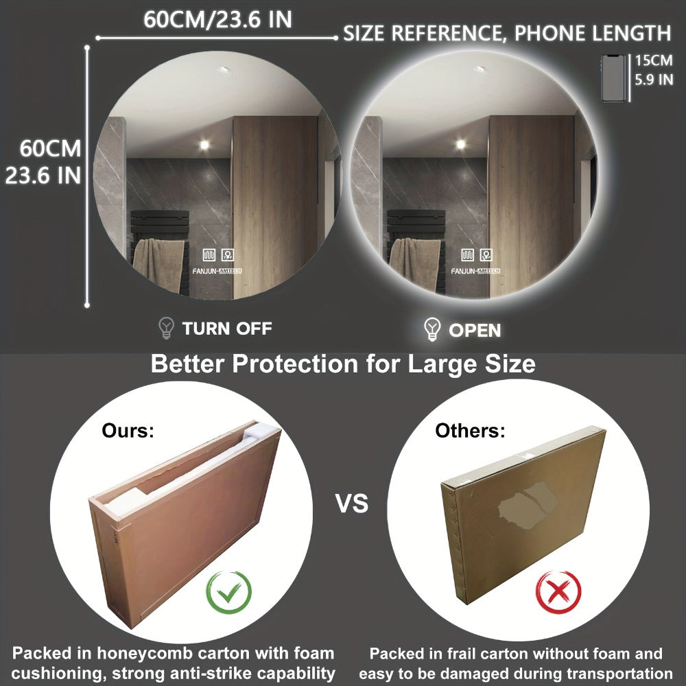 23.6-Inch Wall-Mounted LED Bathroom Vanity Mirror with Lighted Mirror detail image - detail view 3