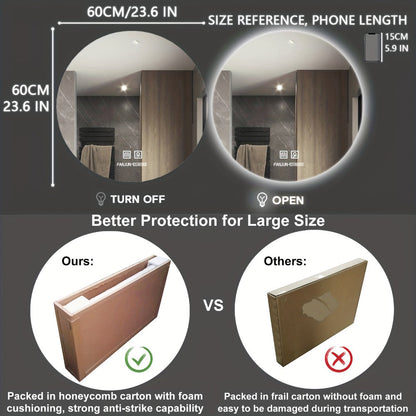 23.6-Inch Wall-Mounted LED Bathroom Vanity Mirror with Lighted Mirror detail image - detail view 3