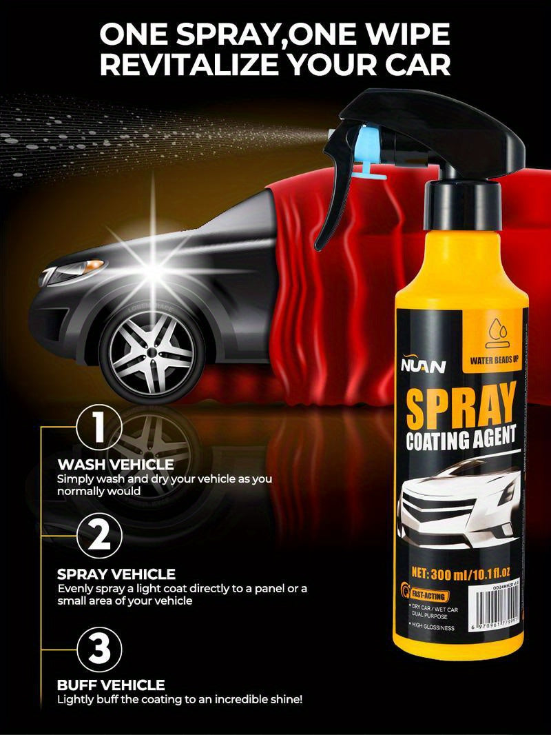 10.14oz NUAN Car Paint Coating & Restoration Solution Stain-Resistant Rainproof Multi-functional Cleaning and Coating Spray- Effectively Cleans Stains, Brightens Car Paint, Provides Quick Coating, and Offers Long-lasting Protection for Car Paint