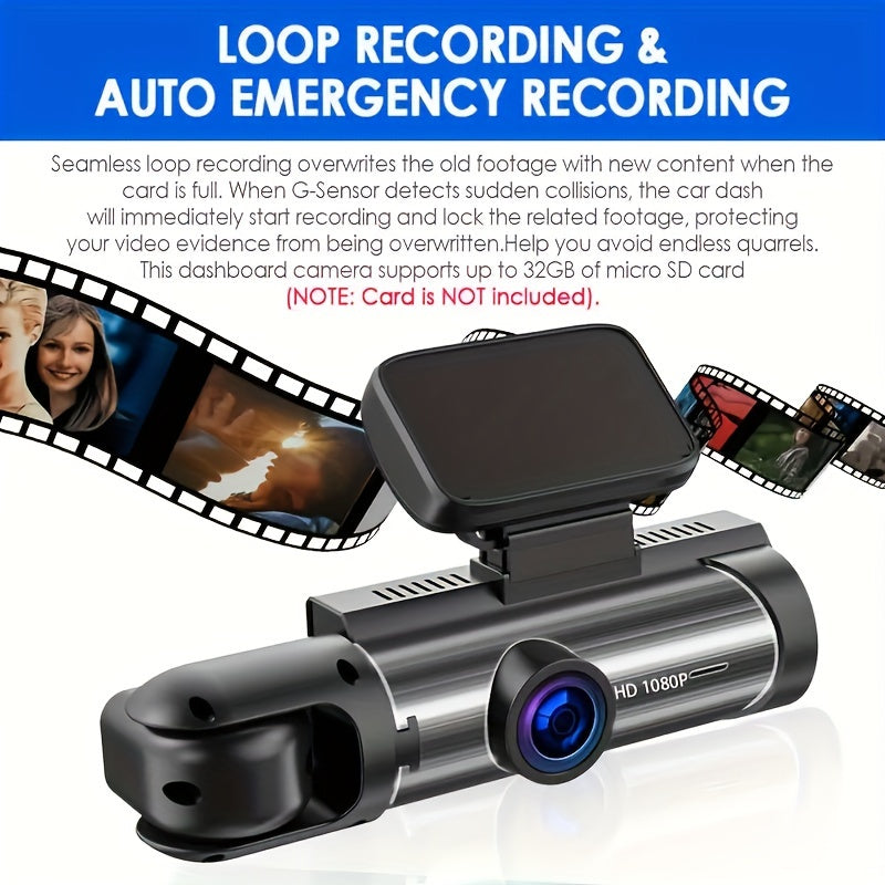 Pomeranian 1080P Dual Camera, Car Dashboard Camera, Front And Interior, Car Camera with Infrared Night Vision, Circular Recording, Wide-angle Car DVR Camera with 3.16-inch IPS Screen, Dual Lens Video Camera, Optional Cardless/64GB Memory Card