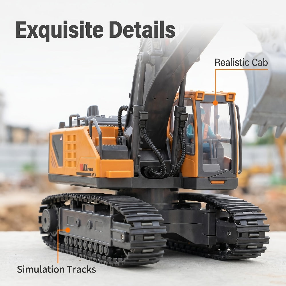 RC Excavator Toy for Kids Track Type 2.4GHz – 1200mAh Rechargeable Remote Control Construction Truck with Metal Shovel & LED Light, STEM Gift for Boys Ages 6 7 8 9 10 11 12 Birthday Christmas (Metal/Plastic/Mini)