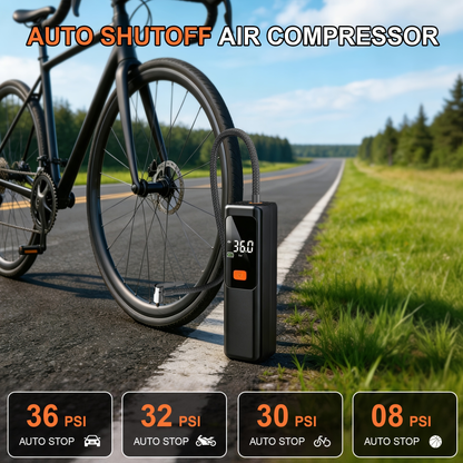 Electric Tire Inflator Portable Air Pump with Digital Pressure Display – Wireless Cordless Design, High-Power Fast Inflation, Auto Preset PSI, Multiple Nozzles for Car, Motorcycle, Bicycle, Basketball, Football & Volleyball