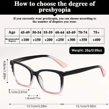 Blue Light Blocking Reading Glasses for Women Rectangular Frame Floral Design Anti-Fatigue Spring Hinge Resin Lenses Comfortable Lightweight Readers Purple Floral Gradient Black Brown Magnification 1.0 to 4.0