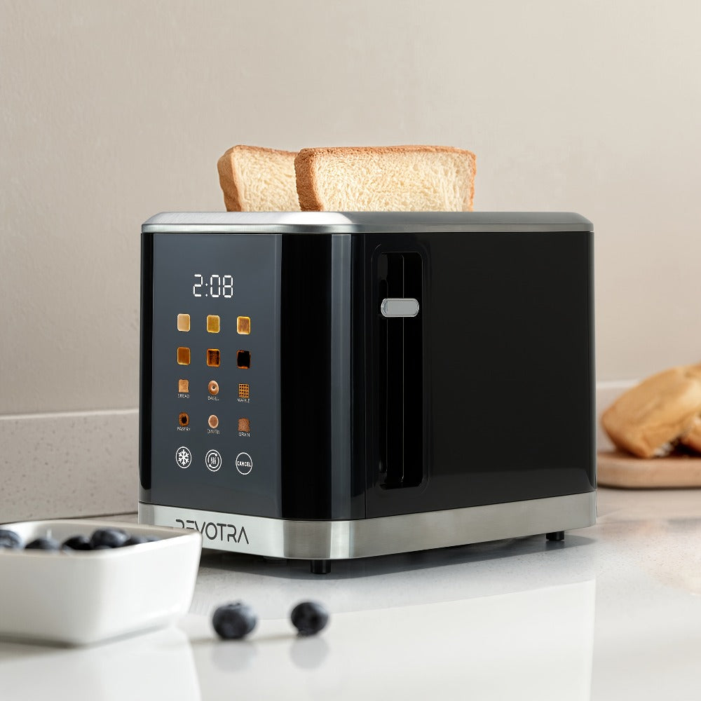 Stainless Steel Toaster 2 Slice with LED Display & Extra Wide Slots – 6 Shade Settings, Defrost Reheat Cancel Functions, Removable Crumb Tray, Compact Design for Bagels, Waffles & Bread