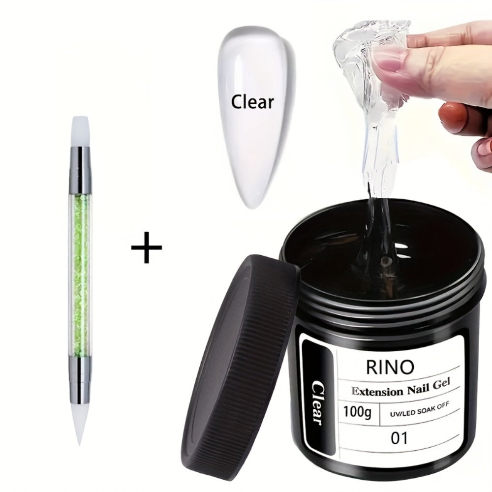 Poly Nail Extension Gel Clear 100g 2-Piece Set – Non-Stick Odorless Soak-Off LED Gel for 3D Nail Sculpture, Rhinestone Adhesive & Nail Art, Beginner & Salon Nail Extension Kit