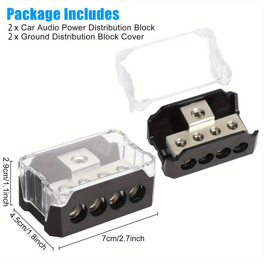 4 Way Power Distribution Block, Power Distribution Ground Distributor Connecting Block for Car Amplifier Audio Splitter 2 Pack, Without Battery