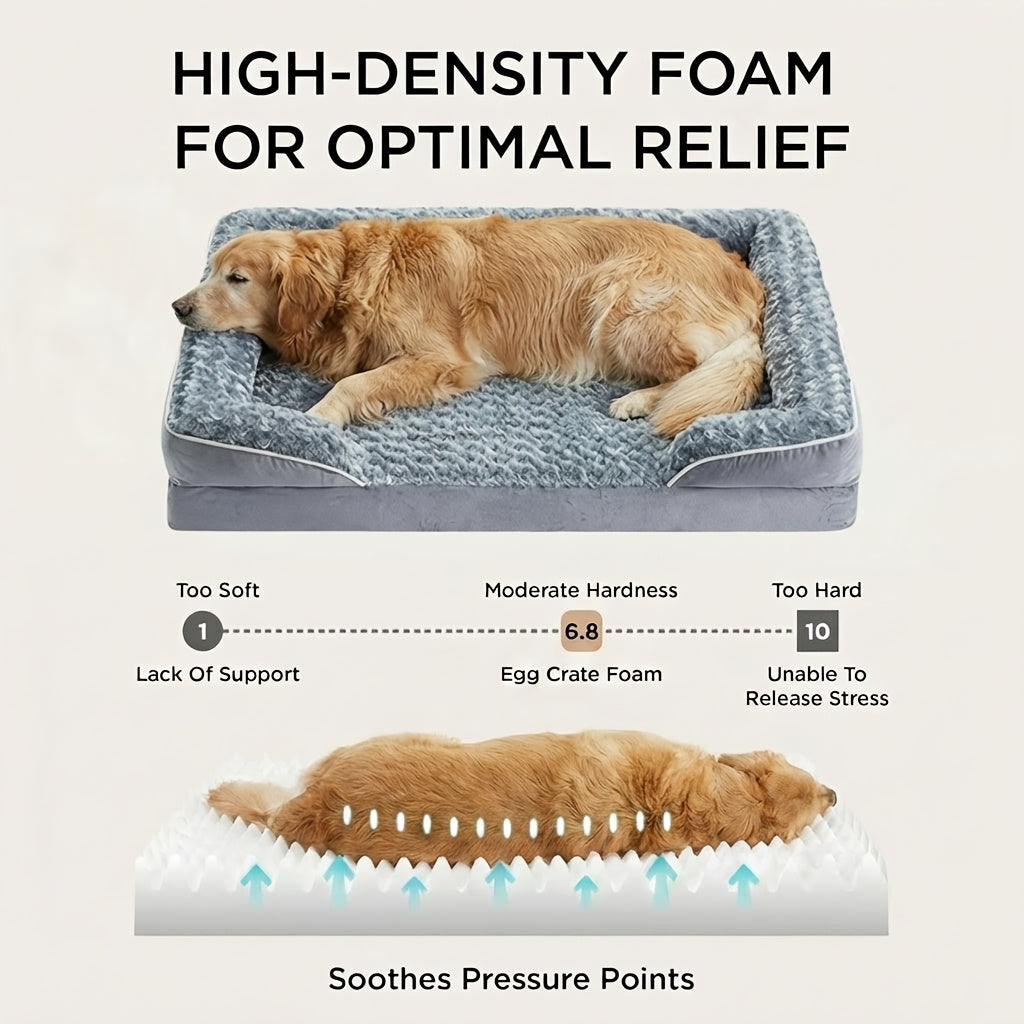 Orthopedic Dog Sofa Bed C-Shape Bolster – Washable Removable Cover, 3-Inch Thick Anti-Anxiety Plush, Nonskid Bottom for Extra Large Dogs, M to XXXL, Grey