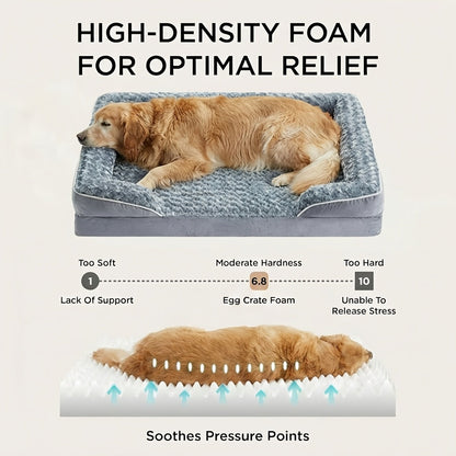 Orthopedic Dog Sofa Bed C-Shape Bolster – Washable Removable Cover, 3-Inch Thick Anti-Anxiety Plush, Nonskid Bottom for Extra Large Dogs, M to XXXL, Grey