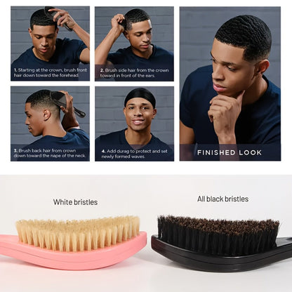 360 Wave Brush for Men with Heavy-Duty Nylon Bristles & Non-Slip ABS Handle — Professional Wave Training, Curl Defining & Updo Styling Tool for All Hair Types, 1pc or 5-Piece Set