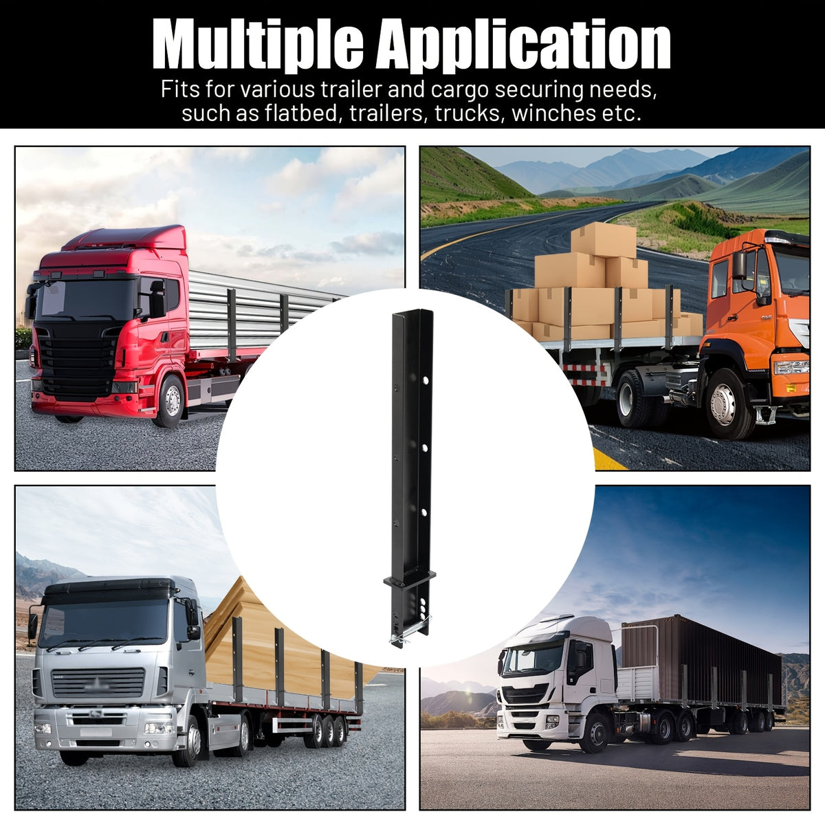4 Pack Heavy Duty C-Pipe Piles, 30 Inch Trailer Pipe Piles, Adjustable Truck Guardrail With Anti-Lost Rope For Flatbed Trailers