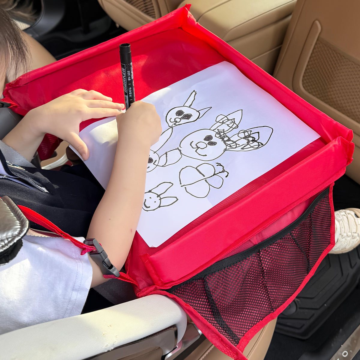 1pc Foldable And Expandable Polyester Youngsters Car Seat Travel Tray with Multiple Storage Pockets - Lightweight, Wall-Mountable Design for Airplane, Car And Home Use, Car Storage Tray | Versatile Travel Accessory | Sturdy Constructio