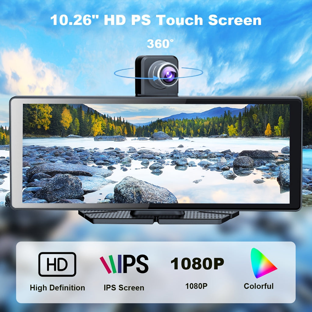 High-Definition Front Camera 10.2-Inch Large Car Screen, 4K Ultra-Clear Display, Carplay/Android Auto Control Supporting BT Wireless Connection, Parking Assistance, Entertainment, Video Playback, Positioning Navigation Phone Answering, with 64GB TF