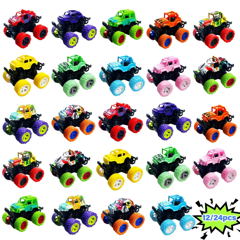 Mini Pull Back Truck Toys Bulk Pack 12pcs – Friction Powered Push & Go Stunt Car Trucks for Boys Girls Kids Teens – Birthday Party Favors Goodie Bag Fillers Vehicle Playset