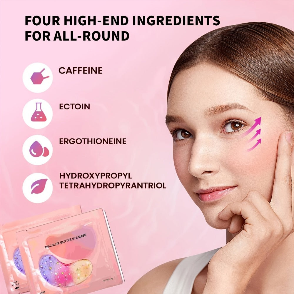 Collagen Eye Patches 24 Pairs Tri-Color Crystal Under Eye Mask - Hydrating, Chamomile, Hypoallergenic | All Skin Types | Men & Women | Travel Essential