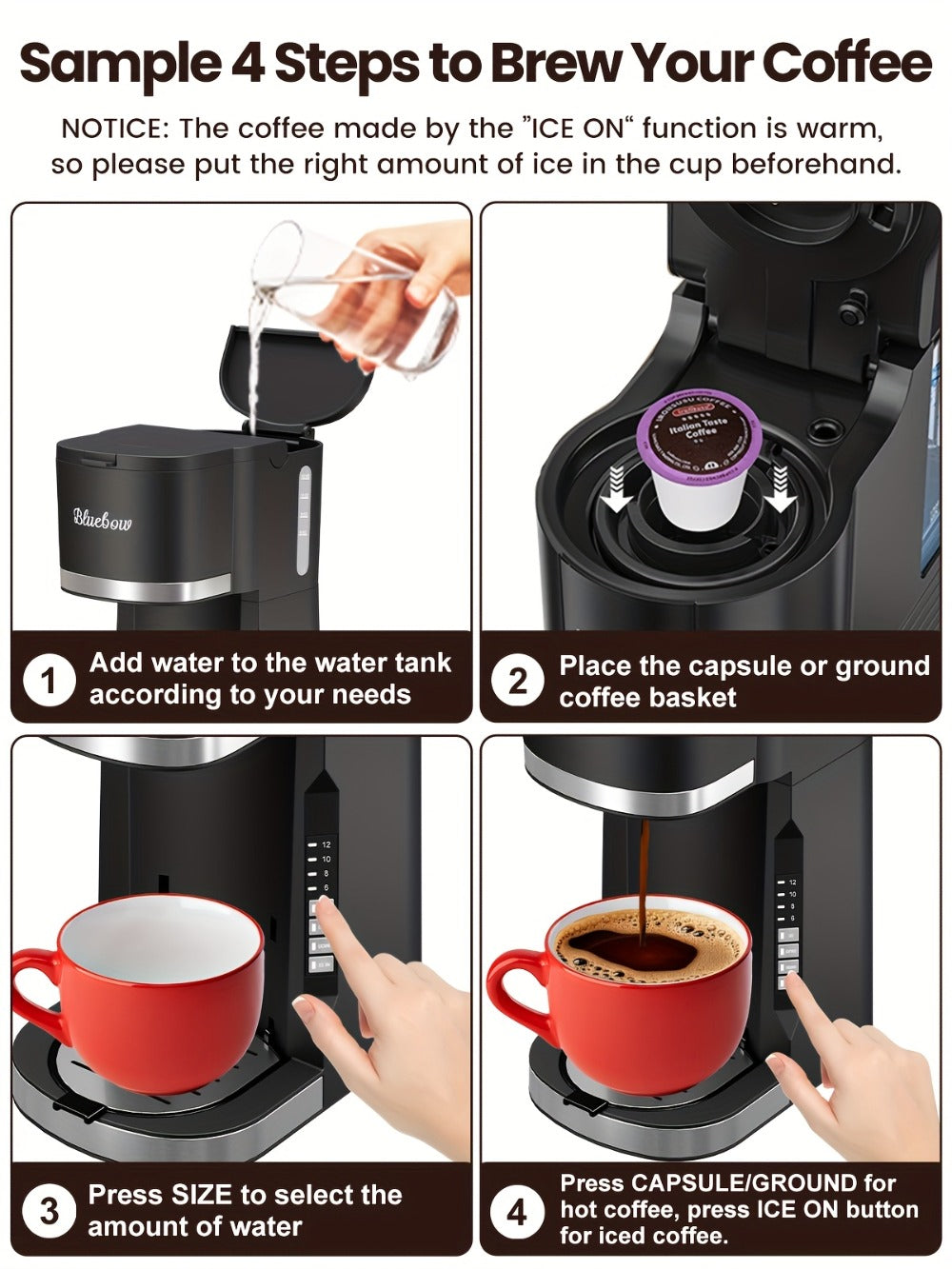 Single Serve Coffee Maker 3-in-1 – Hot & Iced Coffee Machine Compatible with K-Cup Pods, Ground Coffee & Tea, 6-12 oz Brew Sizes, Iced Tea Maker, Compact Countertop Brewer – Black (CM6080/CM6070)