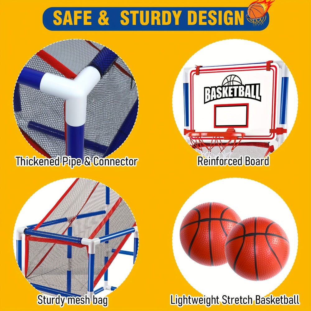 Kids Arcade Basketball Game Set with Hoop & 4 Soft Balls – Indoor Outdoor Sport Play for Ages 3+, Thick PVC Frame, Air Pump Included | Best Birthday Christmas Holiday Gift for Boys and Girls