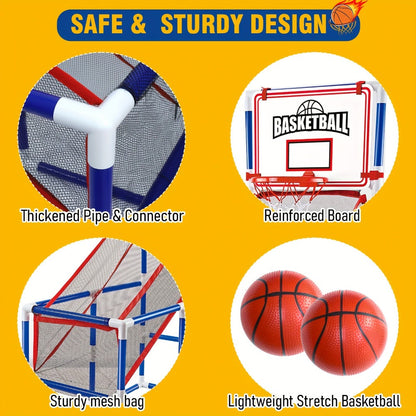 Kids Arcade Basketball Game Set with Hoop & 4 Soft Balls – Indoor Outdoor Sport Play for Ages 3+, Thick PVC Frame, Air Pump Included | Best Birthday Christmas Holiday Gift for Boys and Girls