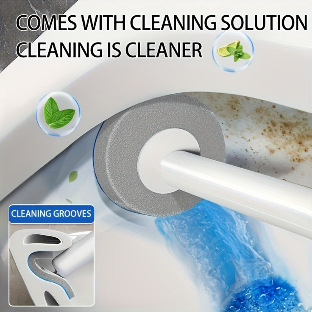 Disposable Toilet Brush & Holder Set with 6 Refill Wands – Wall Mounted, Pre-Loaded Scrubbing Solution, No-Touch Bathroom Cleaning Supplies, White