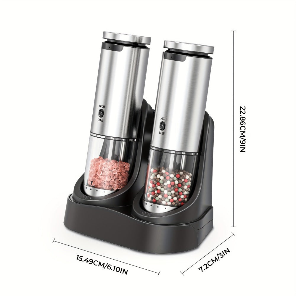Electric Pepper Grinder Set USB-C Rechargeable with LED Light Ceramic Core Adjustable Coarseness One-Hand Automatic Salt Pepper Mill Kitchen Gift for Home Cooking Camping BBQ
