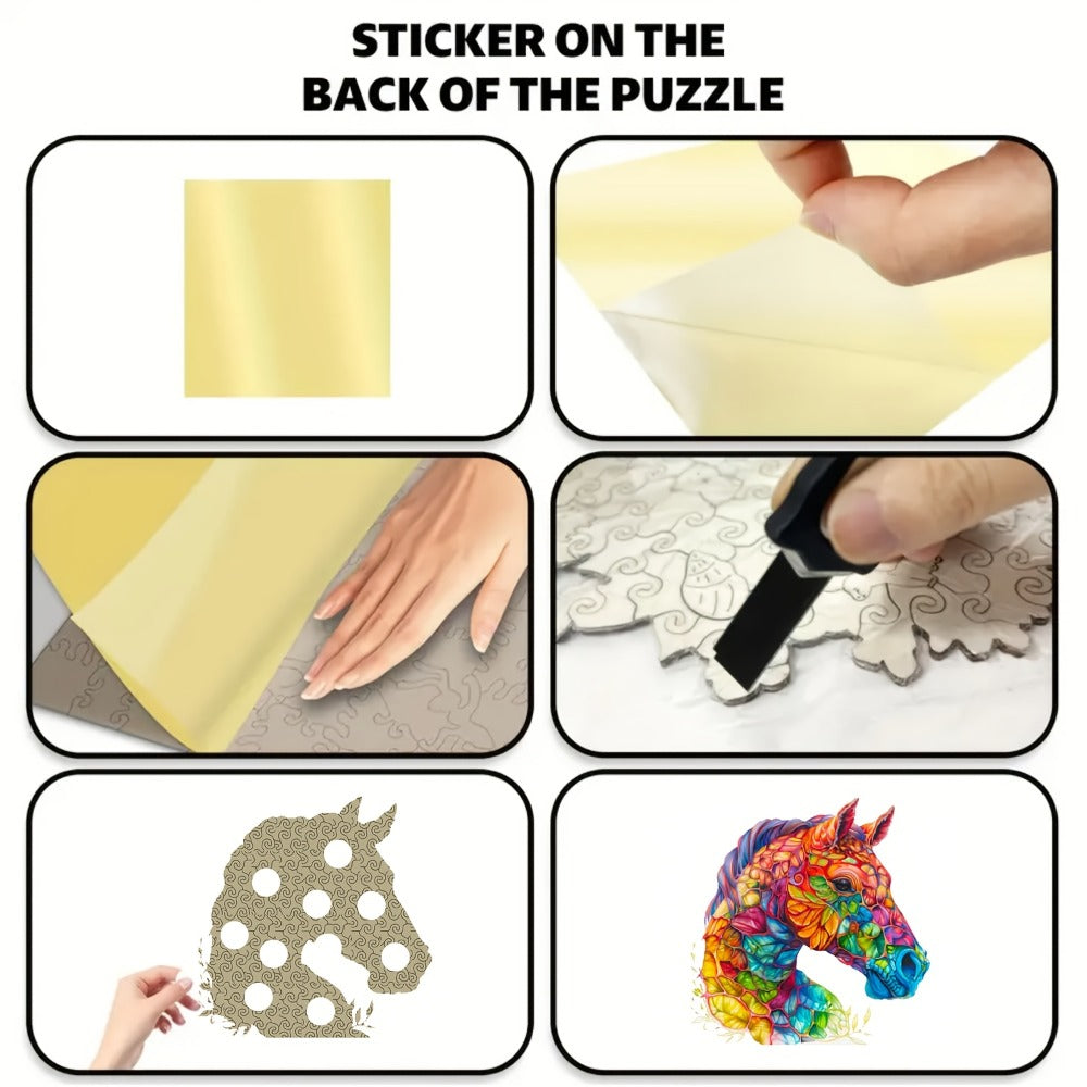 Wooden Jigsaw Puzzle Horse Design for Adults – Artistic Irregular Shaped Pieces in 3 Sizes S M L, Challenging Brain Teaser Puzzle for Families, Birthday Halloween Christmas Thanksgiving Gift, Premium Wood