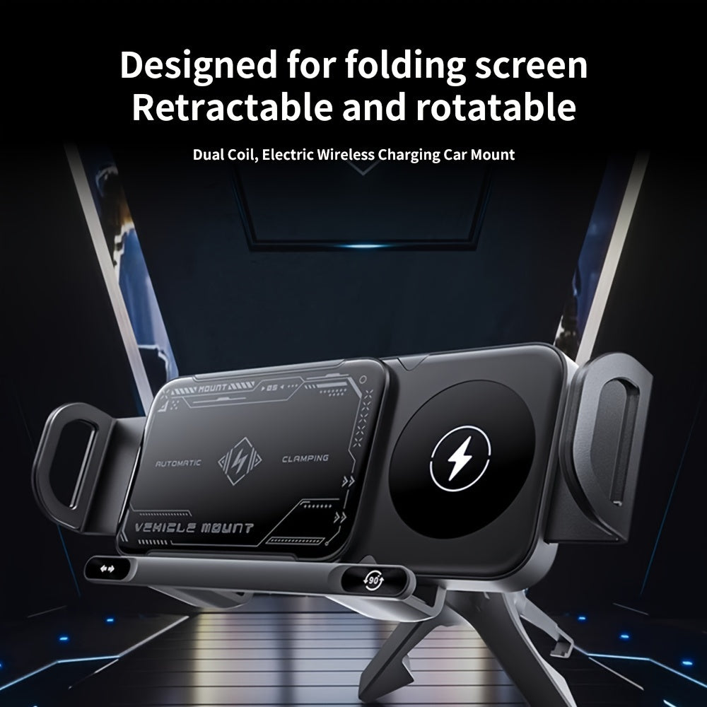 Car Mount with Wireless Fast Charging for iPhone 8/X/11/12/13/14/15 Series, for SamSung Note20/10/9/8 Series, S10/9/8 Series, for Fold 5, Fold 6, W23/W24 - Supports Folding Screens, Wireless Charging Output up to 15W (MAX)