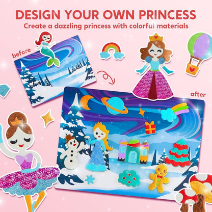 Foil Art Kit for Girls 10 Canvases 120 Colorful Foil Sheets 140+ Foam Stickers – Mess-Free Glue-Free Unicorn Princess Fairy Craft, Birthday Gift for Kids Ages 4 5 6 7 8
