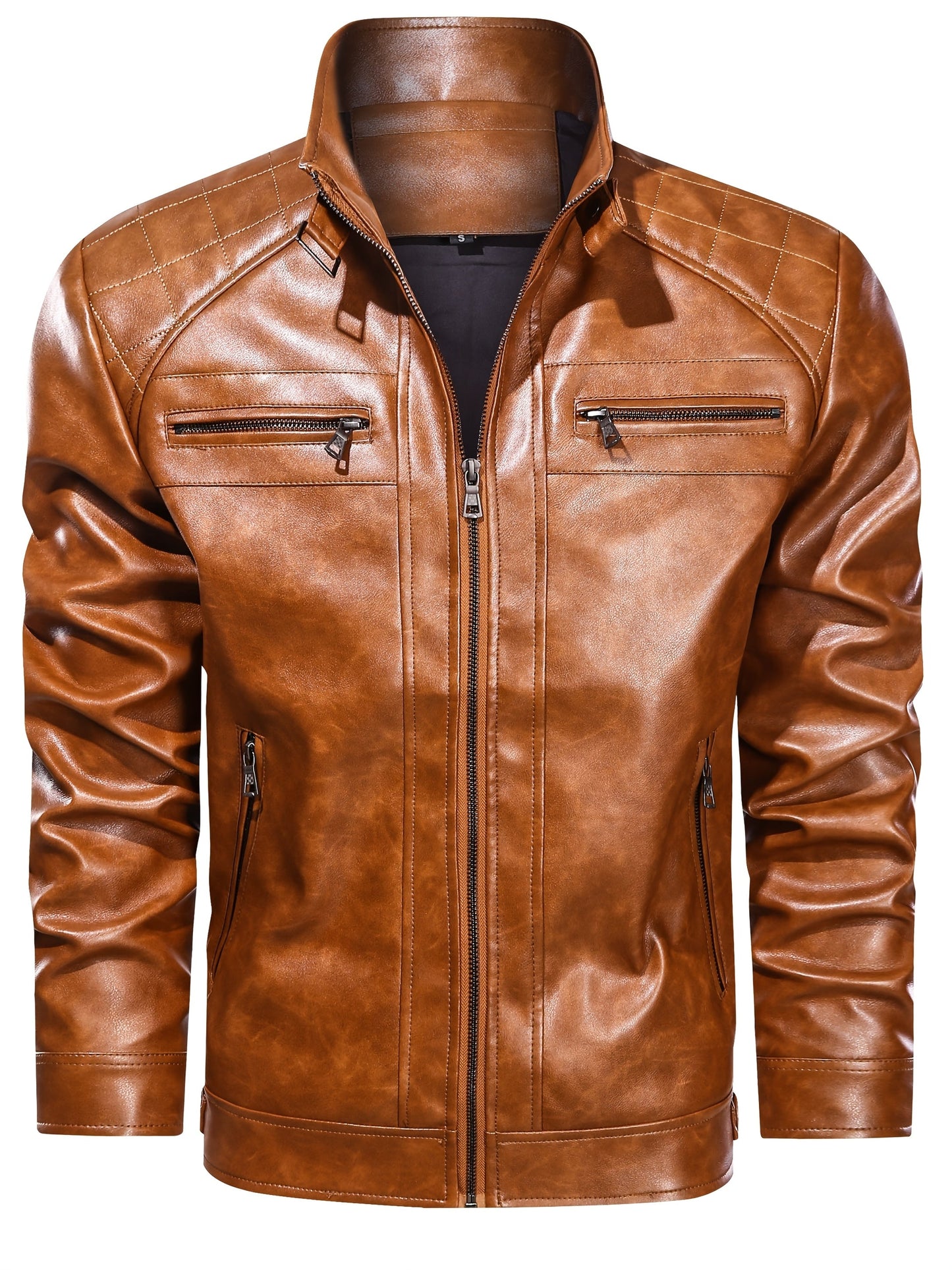 Men's Lightweight Faux Leather Zip-Up Jacket
